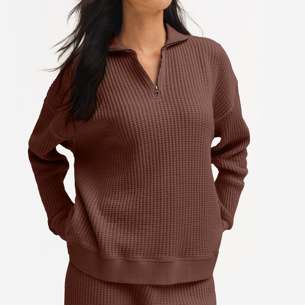 ニット・セーター IONSEOUL Waffle Combi Knit JE084 セール】 ニット ＆ 裏シャギー 切替プルオーバー （ニット