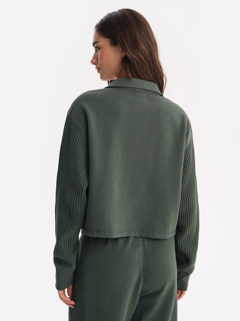 Organic Fleece and Waffle Cropped Half-Zip Sweatshirt