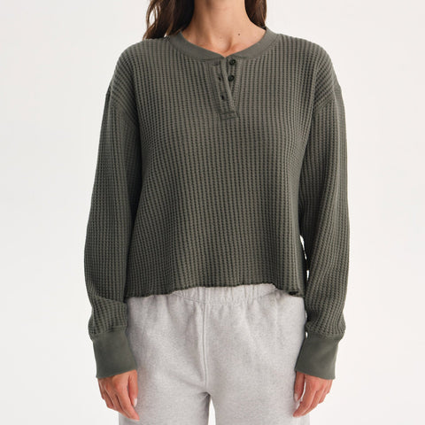 Organic Waffle Cropped Henley