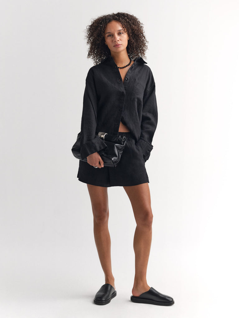 black dress shorts Organic Linen Short Jet Black / S