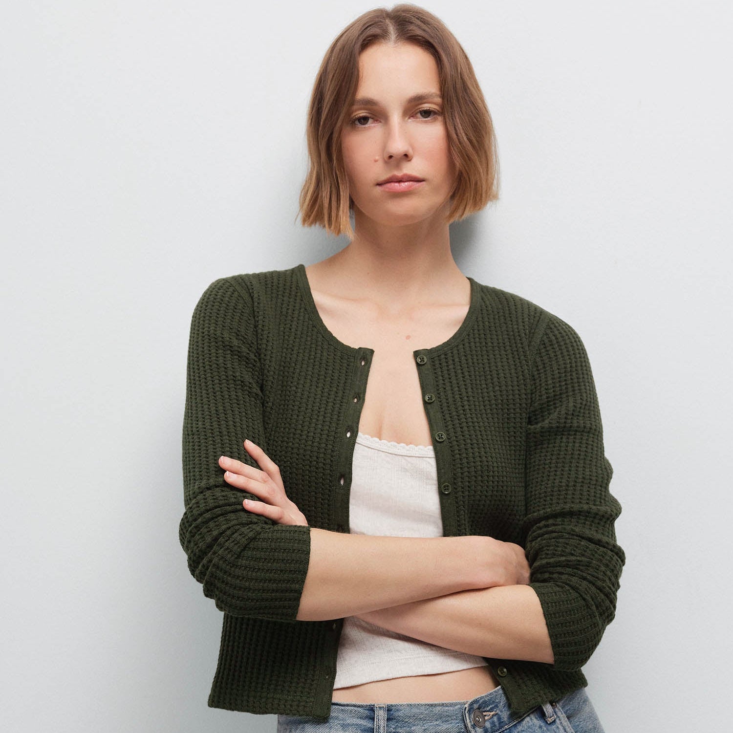 obafer Bare sweater カーキ M Organic Waffle Crew Cardigan – MATE the Label