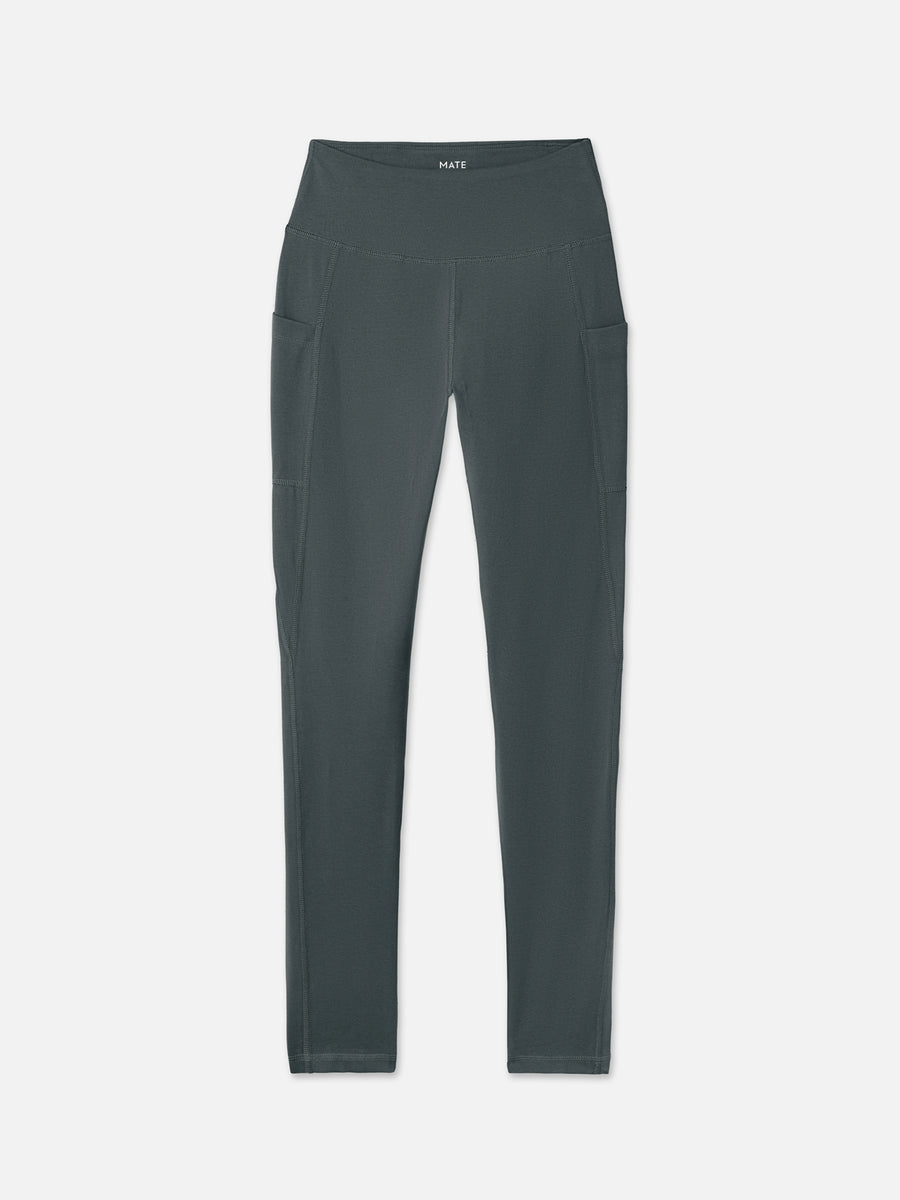 Forest green organic stretch pocket legging flat lay – MATE the Label activewear