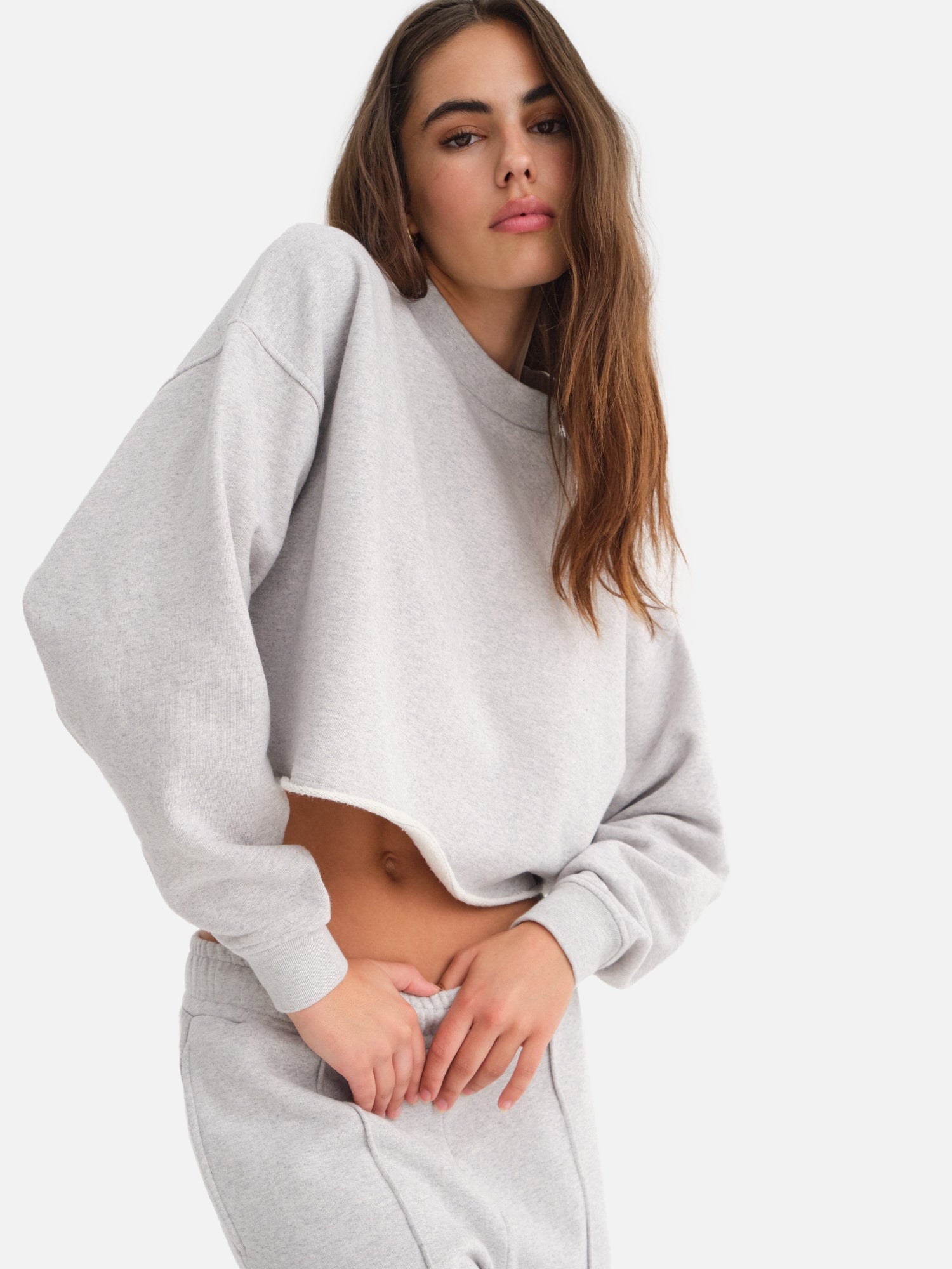 Oversized Cropped Fleece Sweatshirt