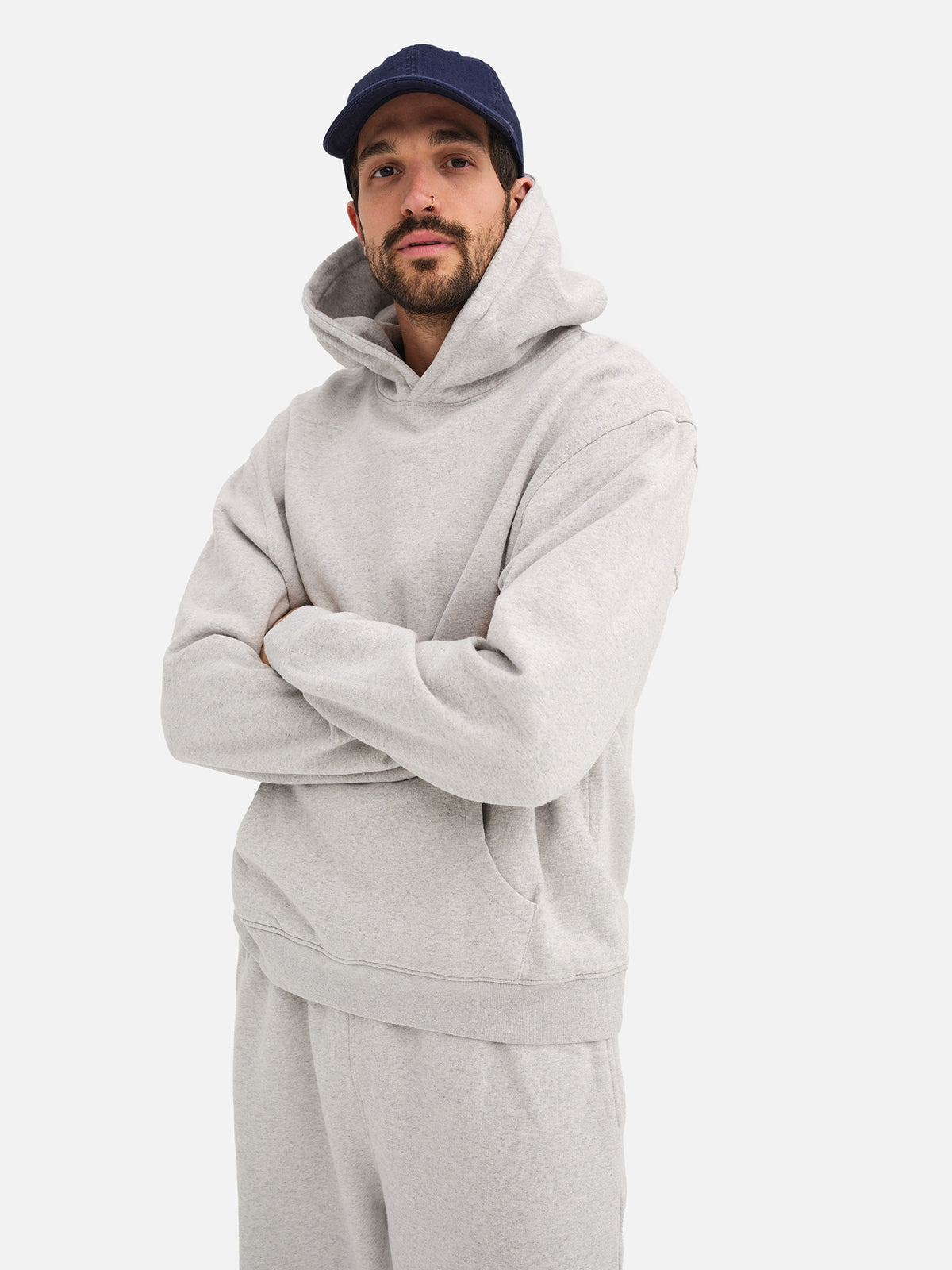 Men's Organic Fleece Hoodie-Sweatshirts-MATE the Label-HEATHER GREY-S-MATE the Label