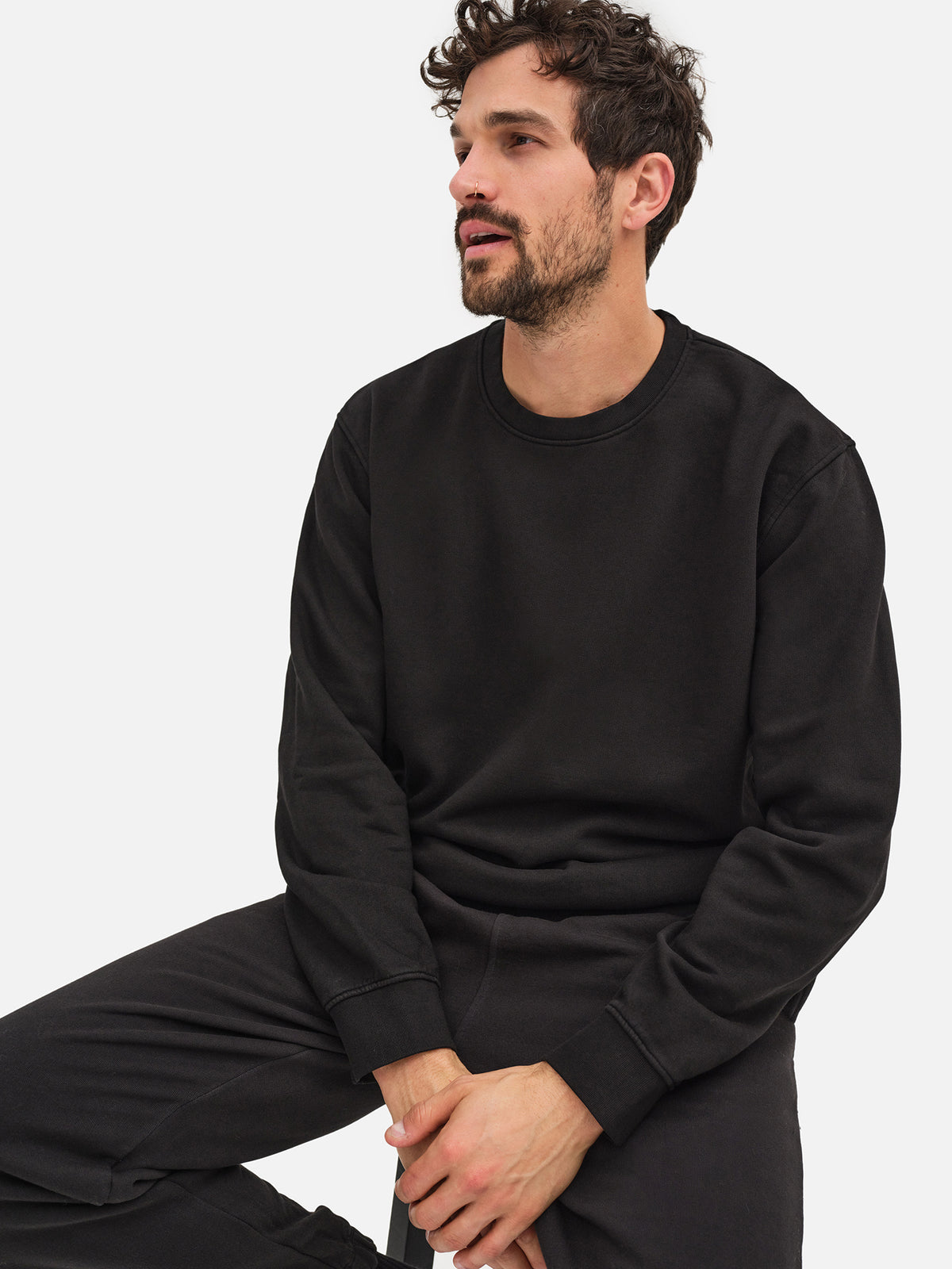 Men's Organic Fleece Crew Neck Sweatshirt-Sweatshirts-MATE the Label-JET BLACK-S-MATE the Label