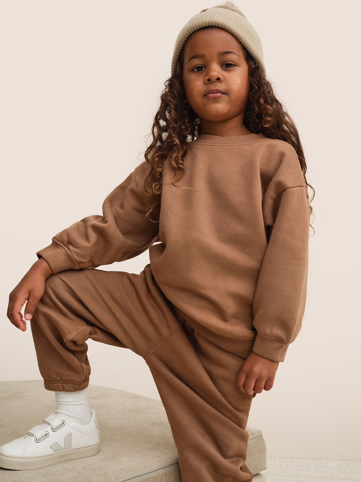 Mini Organic Fleece Crew Neck Sweatshirt-Kids-MATE the Label-COFFEE-0/6m-MATE the Label