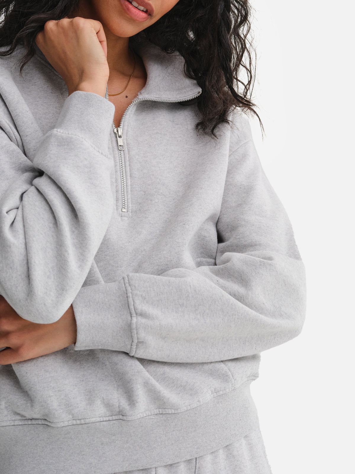 Organic Fleece Quarter Zip Sweatshirt-Sweatshirts-MATE the Label-HEATHER GREY-XS-MATE the Label