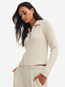 Organic Waffle Button Cardigan