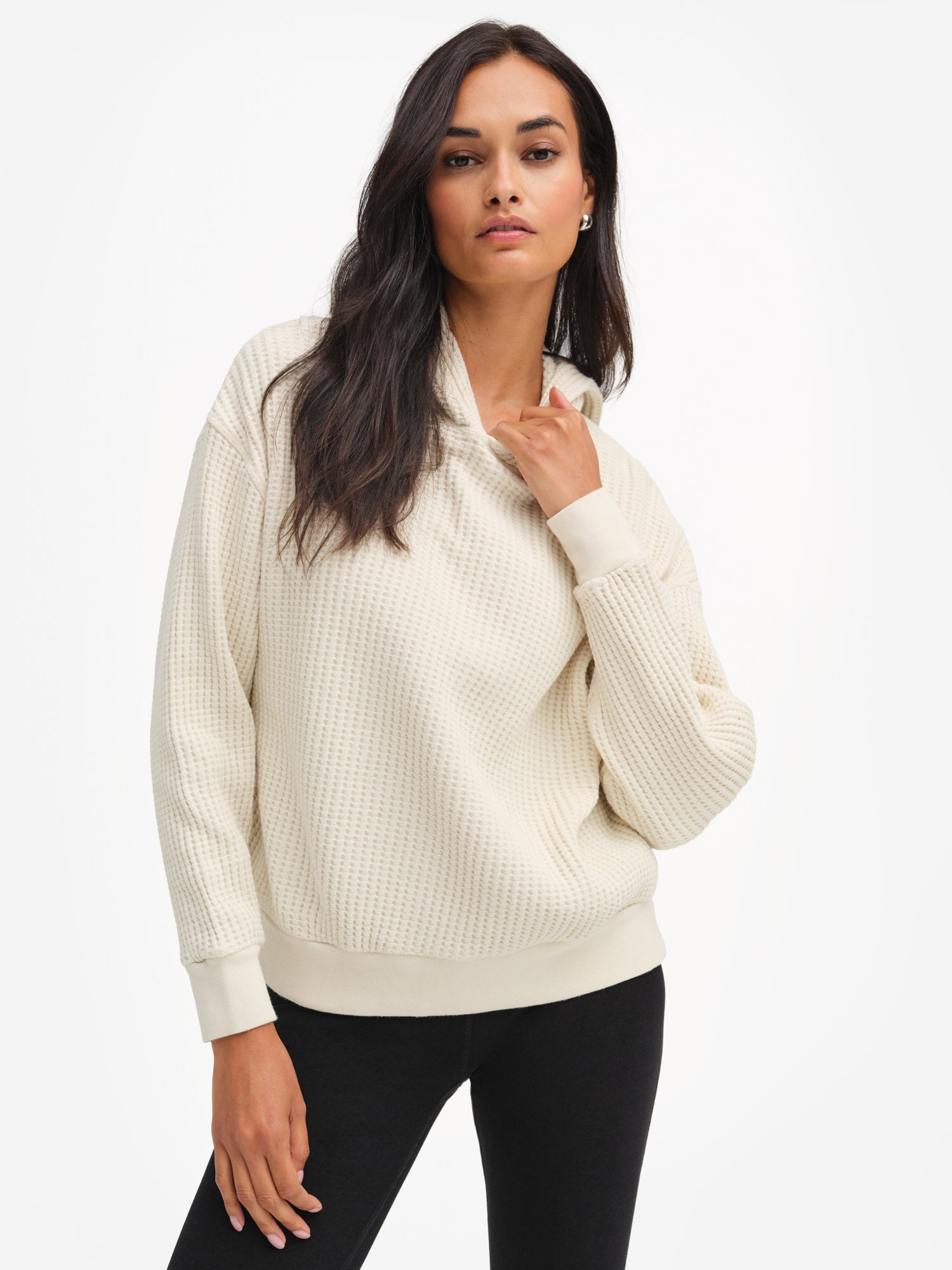 Waffle top hoodie top