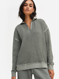 Organic Waffle Collared Half-Zip Sweatshirt