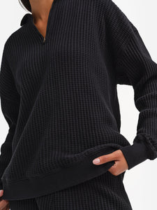 Organic Waffle Collared Half-Zip Sweatshirt