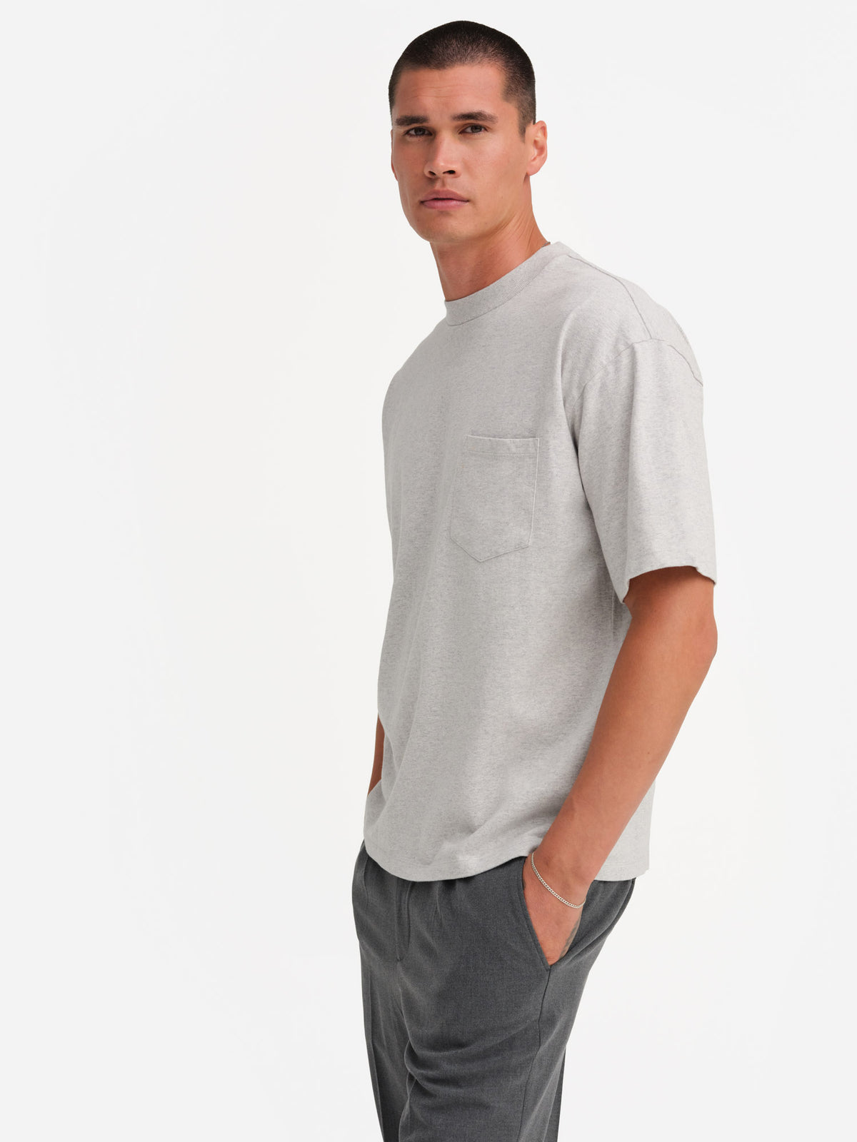 Men's Organic Heavyweight Cotton Relaxed Tee-Tees-MATE the Label-HEATHER GREY-S-MATE the Label