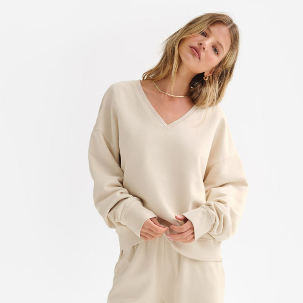 Organic Fleece V Neck Sweatshirt