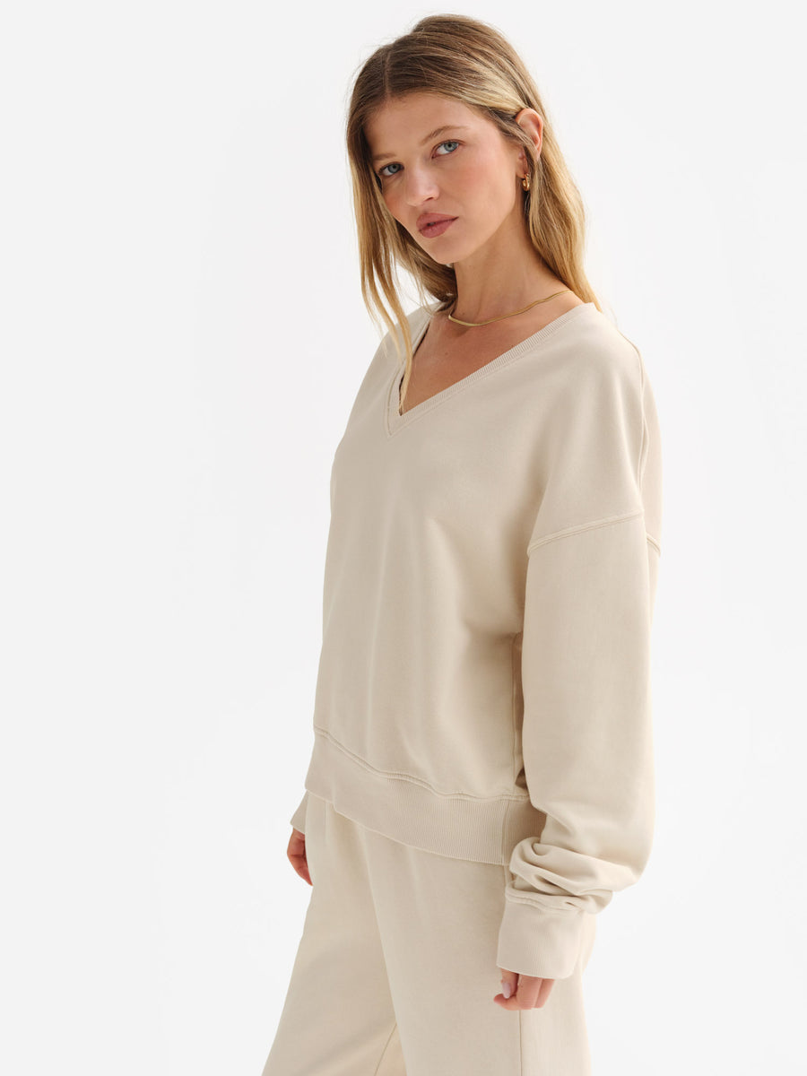 Organic Fleece V-Neck Sweatshirt-Sweatshirts-MATE the Label-BONE-XS-MATE the Label