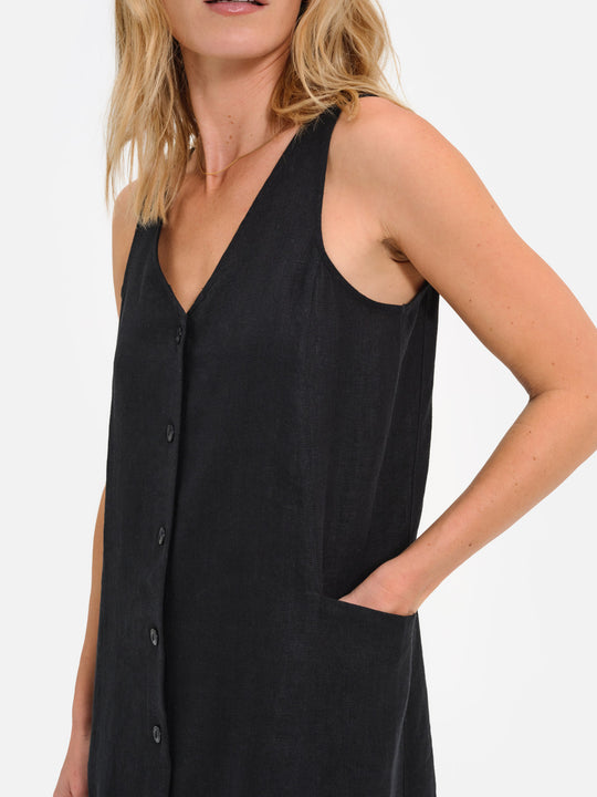 MATE the Label Organic Linen Button Front Dress Black MATE the Label Organic Linen Button Front Dress Black
