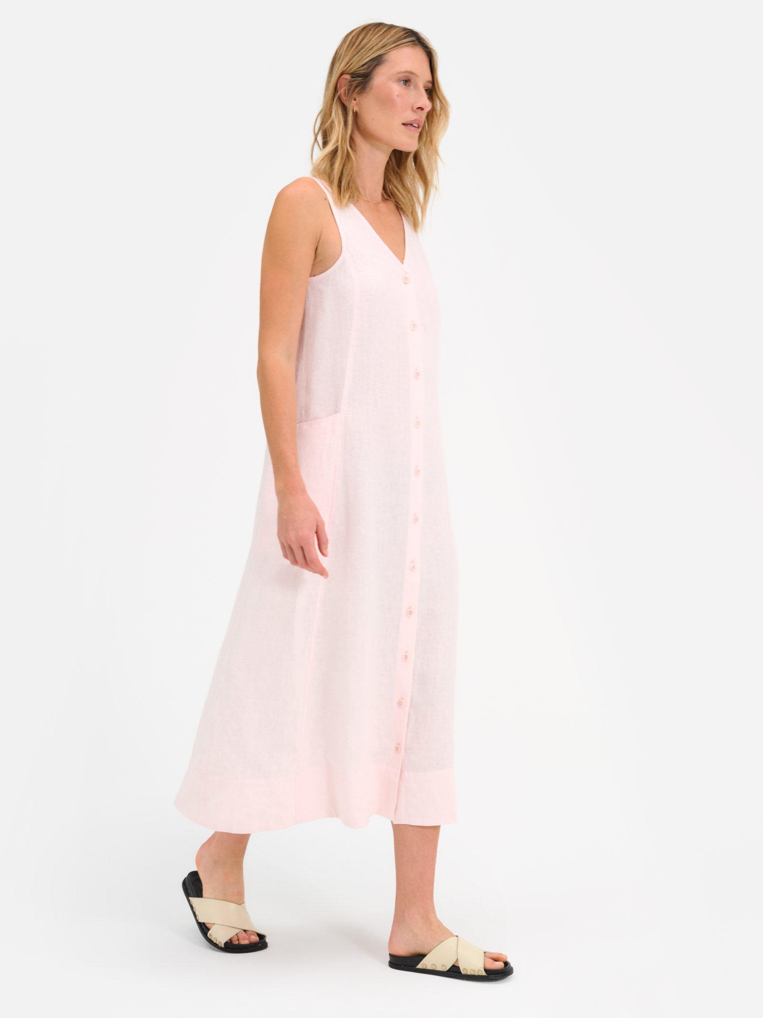 Organic Linen Button Front Dress OPAL / S Organic Linen Button Front Dress OPAL / S