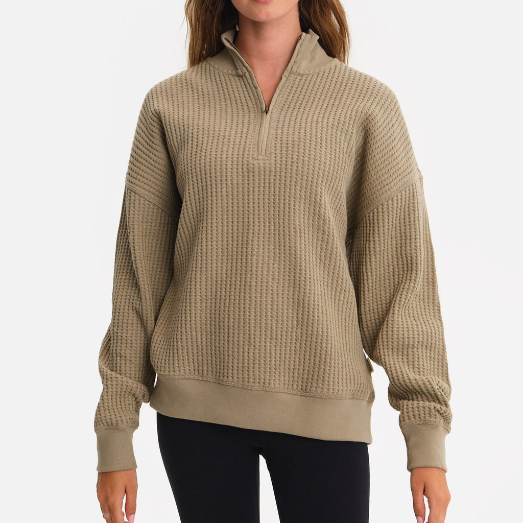Nutmeg Stripe Organic Waffle Zipsuit