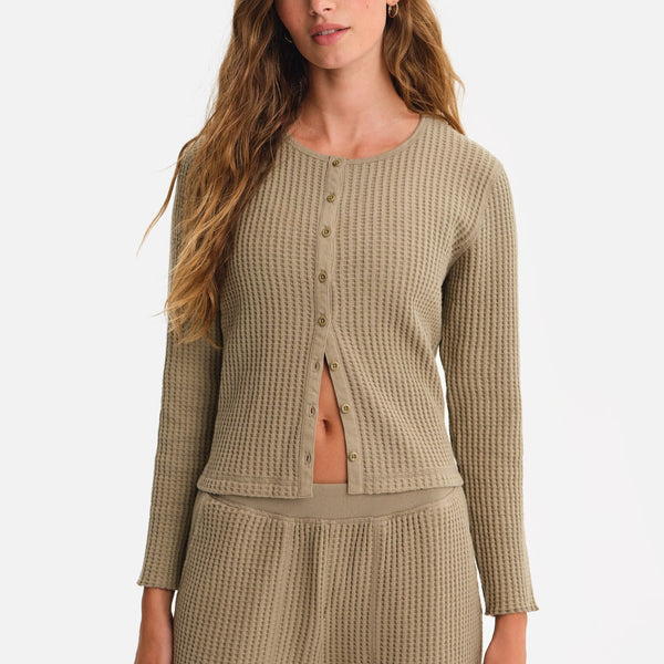 Organic Waffle Crew Cardigan