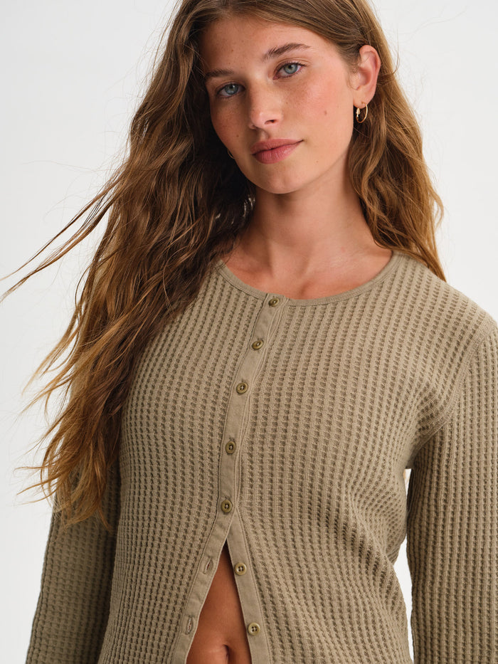 Organic Waffle Crew Cardigan