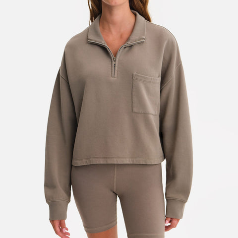 Organic Fleece Cropped Half -Zip Sweatshirt