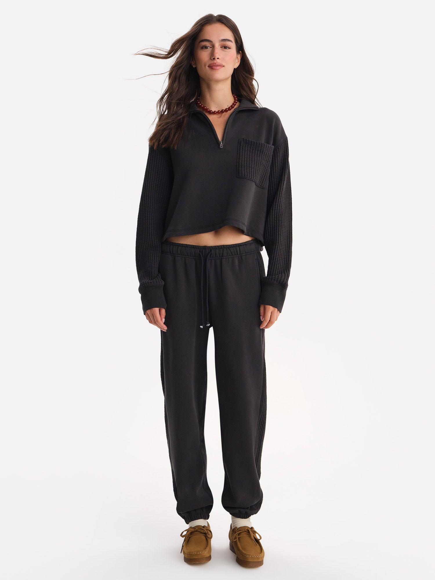 Organic Fleece and Waffle Cropped Half-Zip Sweatshirt – MATE the Label