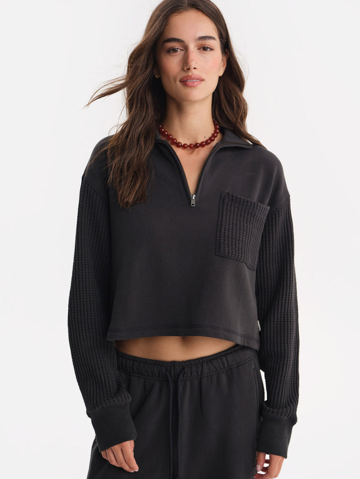 Organic Fleece and Waffle Cropped Half-Zip Sweatshirt