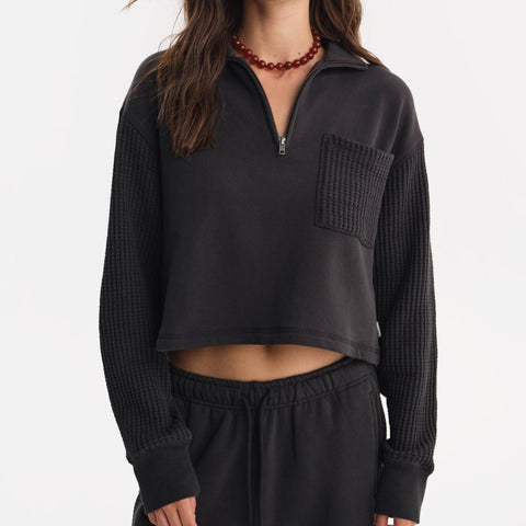 Organic Fleece and Waffle Cropped Half-Zip Sweatshirt