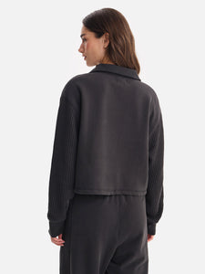 Organic Fleece and Waffle Cropped Half-Zip Sweatshirt