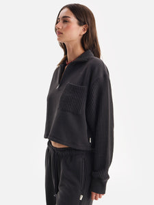 Organic Fleece and Waffle Cropped Half-Zip Sweatshirt