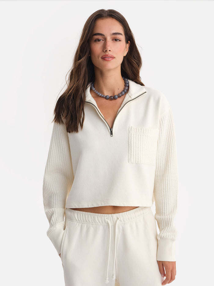 Organic Fleece and Waffle Cropped Half-Zip Sweatshirt