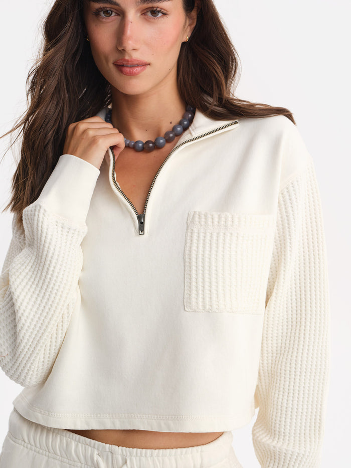 Organic Fleece and Waffle Cropped Half-Zip Sweatshirt