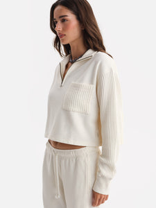 Organic Fleece and Waffle Cropped Half-Zip Sweatshirt