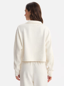 Organic Fleece and Waffle Cropped Half-Zip Sweatshirt