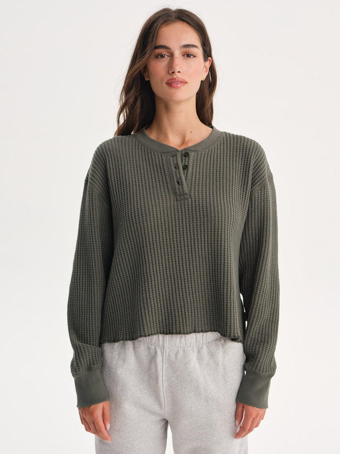 Organic Waffle Cropped Henley