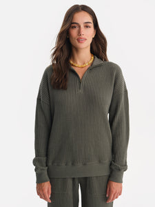 Organic Waffle Collared Half-Zip Sweatshirt