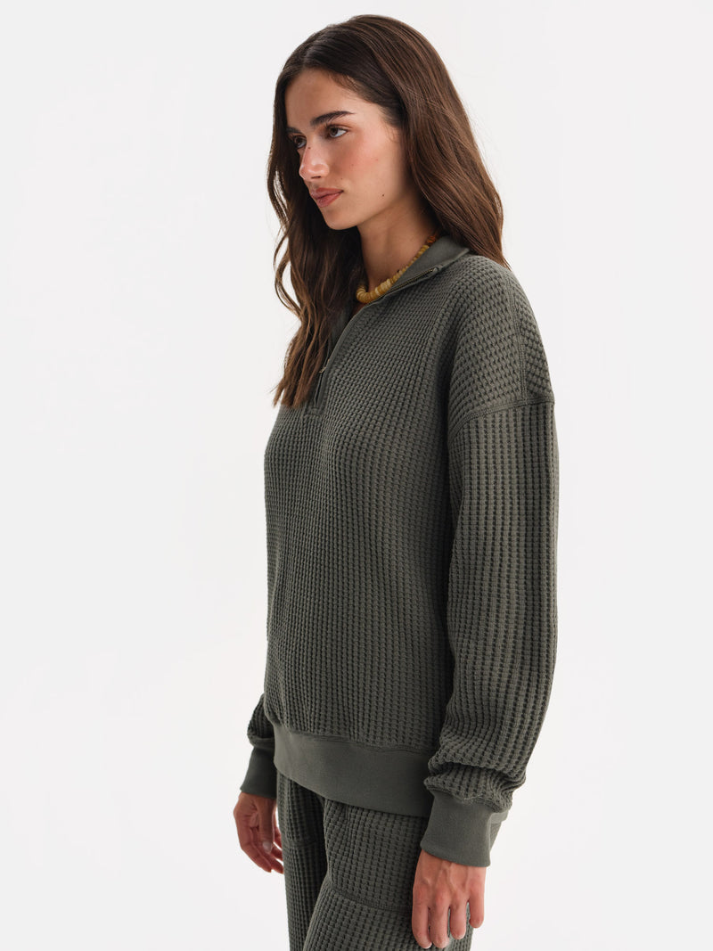 Organic Waffle Collared Half-Zip Sweatshirt