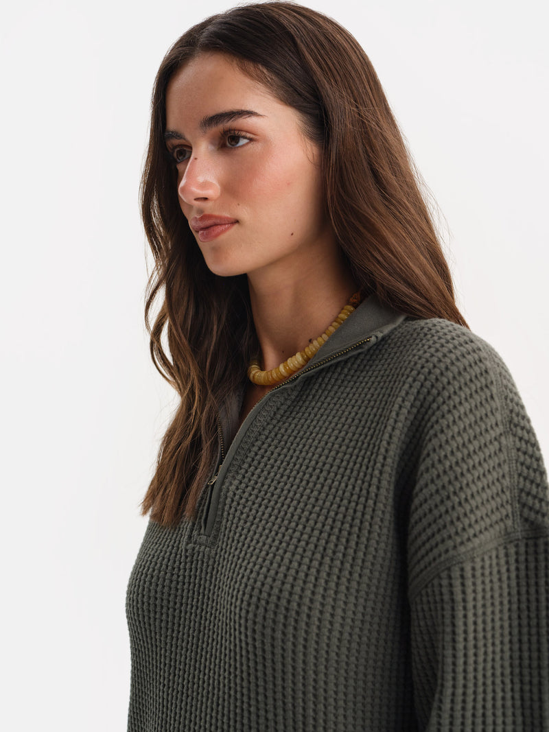 Organic Waffle Collared Half-Zip Sweatshirt