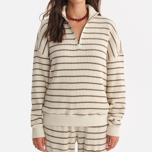 Organic Waffle Collared Half Zip Sweatshirt