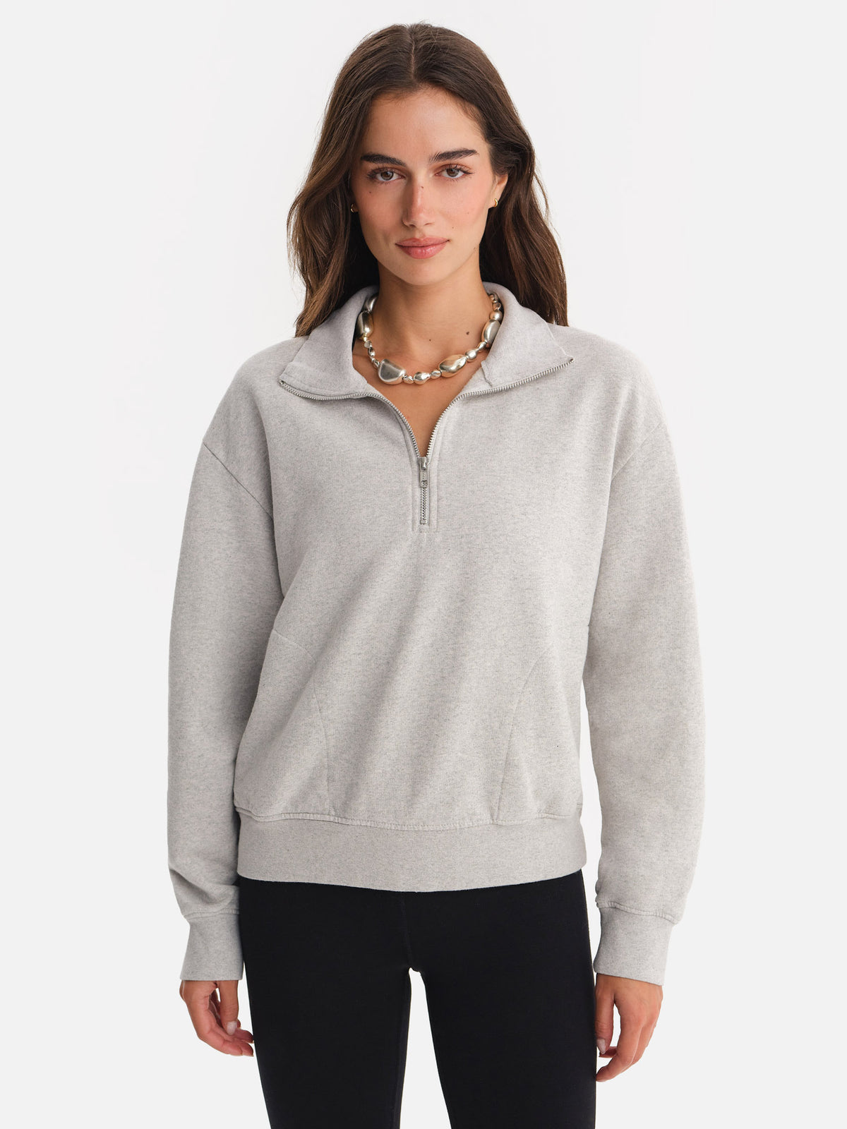 Organic Fleece Quarter Zip Sweatshirt-Sweatshirts-MATE the Label-HEATHER GREY-XS-MATE the Label