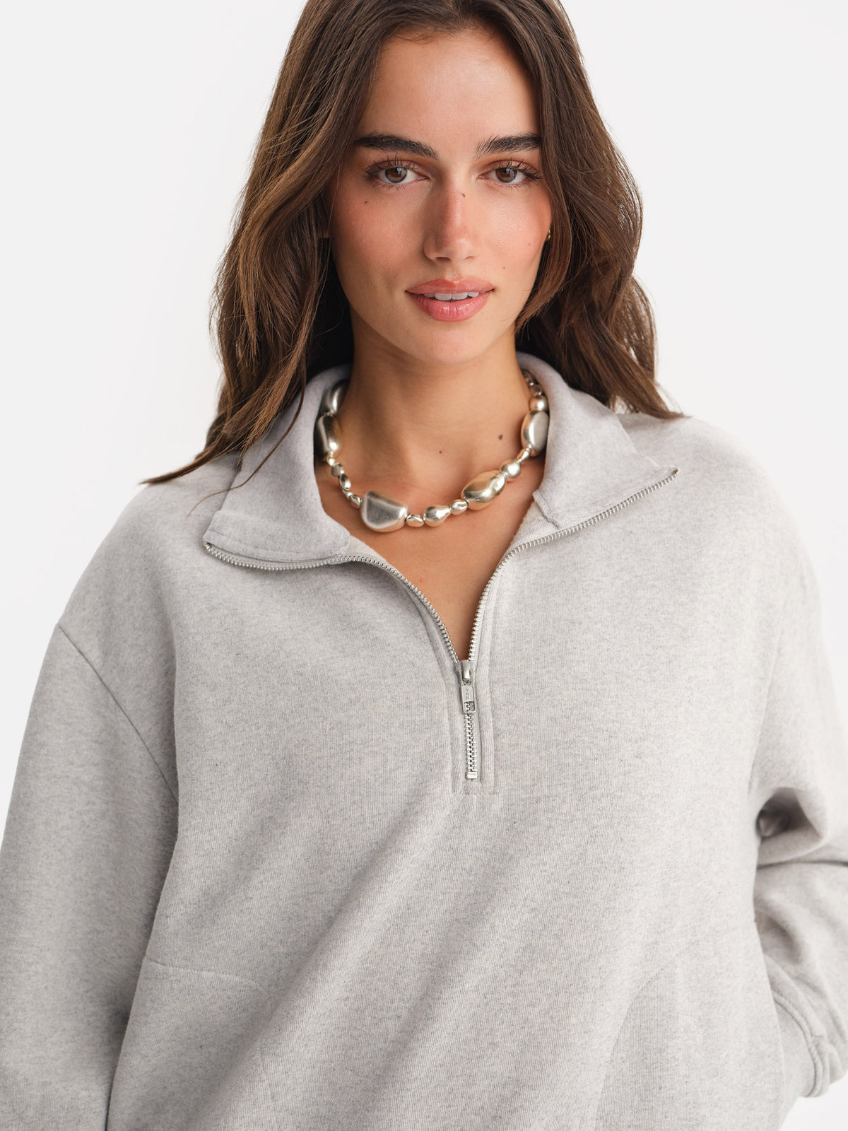 Organic Fleece Quarter Zip Sweatshirt-Sweatshirts-MATE the Label-HEATHER GREY-XS-MATE the Label