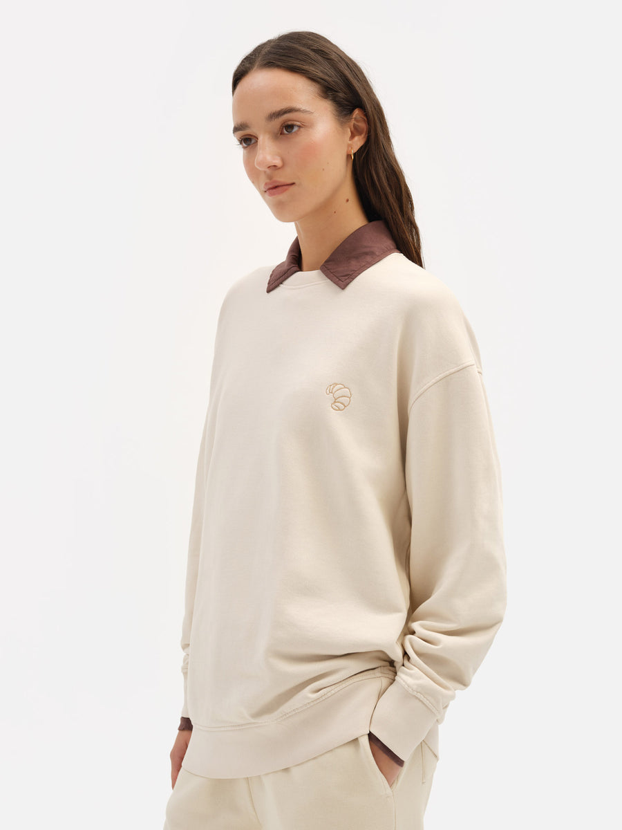 Organic Fleece Embroidered Oversized Sweatshirt-Sweatshirts-MATE the Label-BONE-CROISSANT-XS-MATE the Label