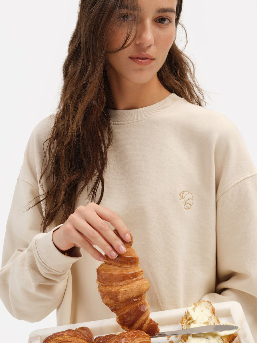 Organic Fleece Embroidered Oversized Sweatshirt-Sweatshirts-MATE the Label-BONE-CROISSANT-XS-MATE the Label