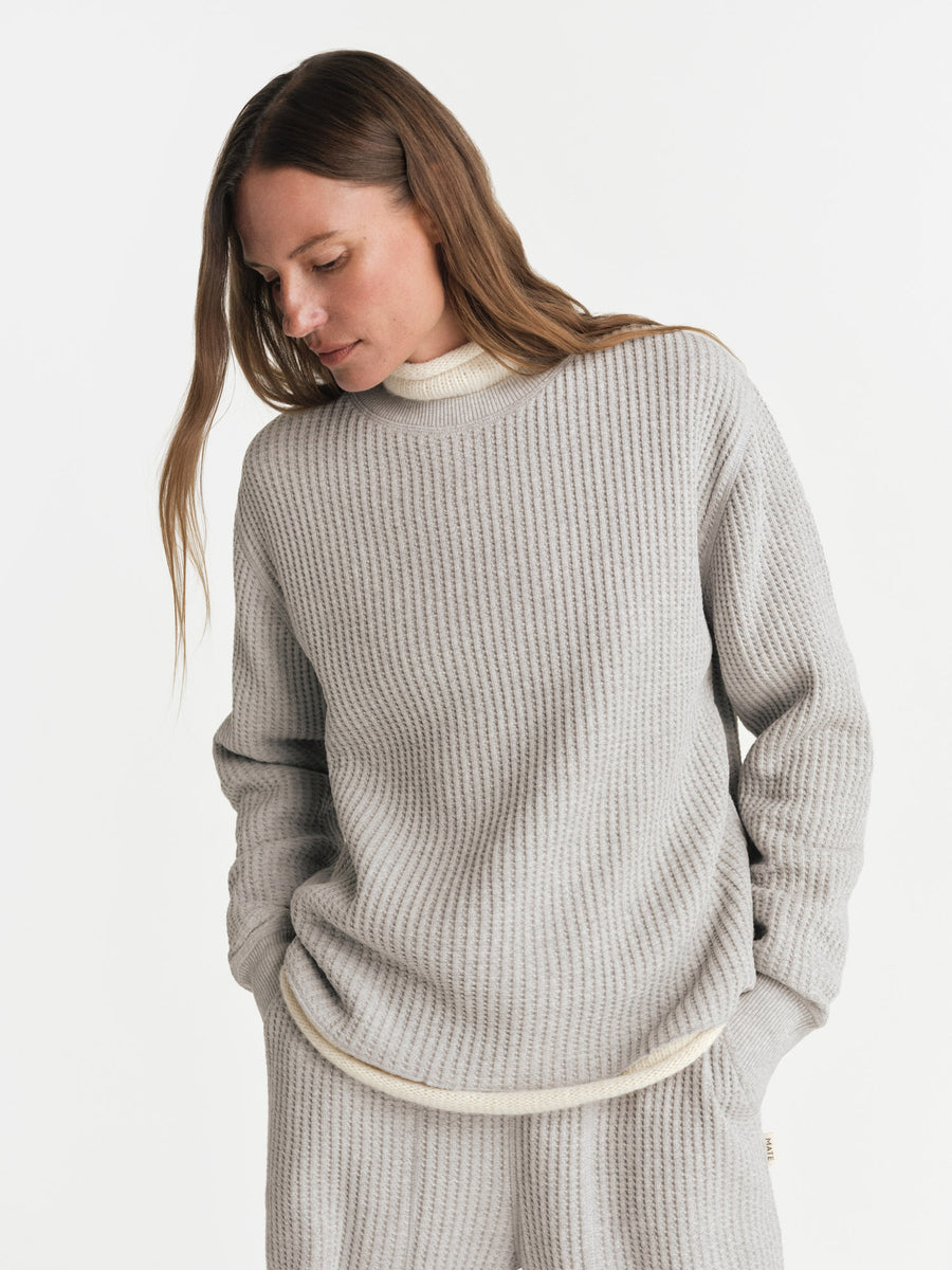 Organic Waffle Crew Top-Sweatshirts-MATE the Label-HEATHER GREY-XS-MATE the Label