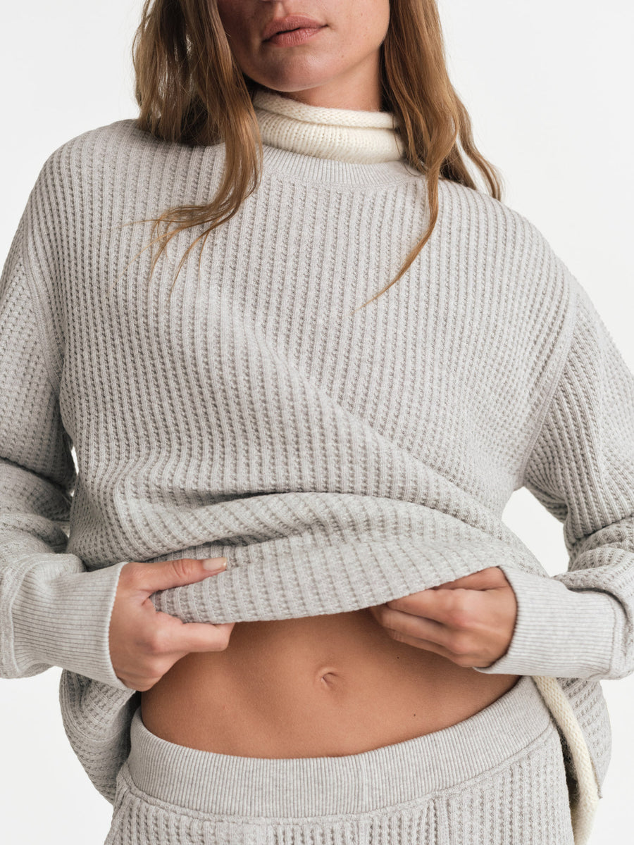 Organic Waffle Crew Top-Sweatshirts-MATE the Label-HEATHER GREY-XS-MATE the Label