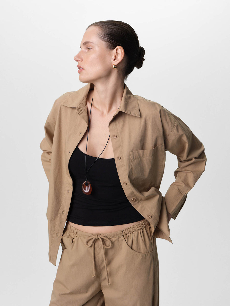 Organic Poplin Long Sleeve Button Down-Tops-MATE the Label-KELP-XS-MATE the Label