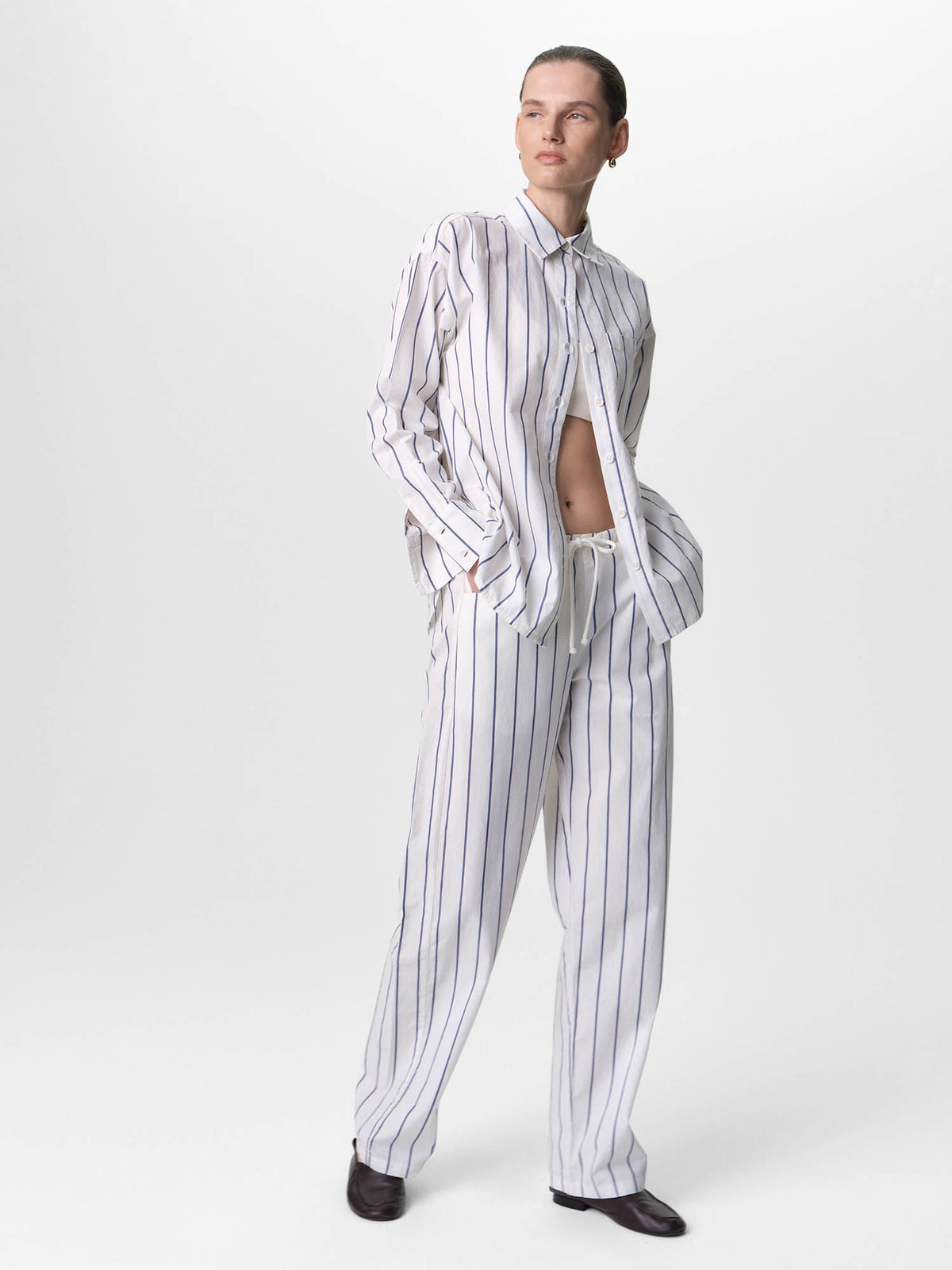 Organic Poplin Striped Long Sleeve Button Down-Tops-MATE the Label-PACIFIC STRIPE-XS-MATE the Label