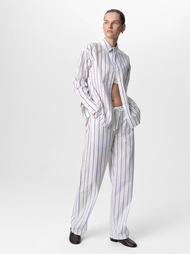 Organic Poplin Striped Long Sleeve Button Down