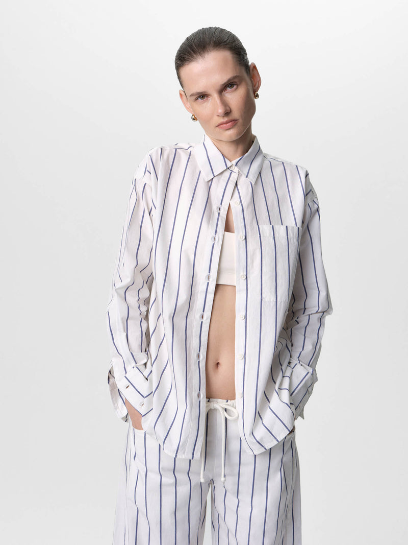 Organic Poplin Striped Long Sleeve Button Down