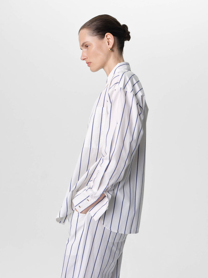 Organic Poplin Striped Long Sleeve Button Down