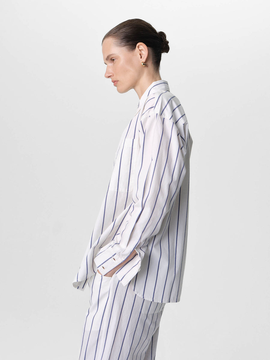 Organic Poplin Striped Long Sleeve Button Down-Tops-MATE the Label-PACIFIC STRIPE-XS-MATE the Label